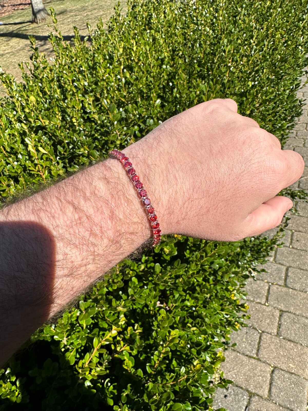 Pre-owned Silver Real Iced Ruby Red Moissanite 5mm Tennis Bracelet 925  Pass Diamond Test