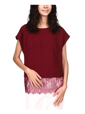 

MICHAEL KORS Женский бордовый топ с коротким рукавом на спине и рукавами для работы, Burgundy