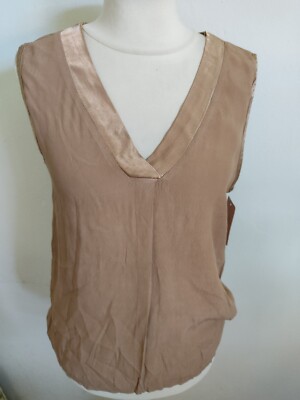 MADE IN ITALY  leichte ärmellose Bluse mit Satinrand Gr. 36 38 40 42 NEU