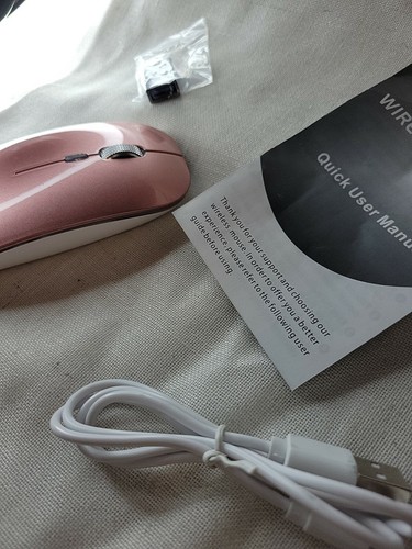 Azzor pink white sleek design Wireless Optical Mouse with adapter USB to C