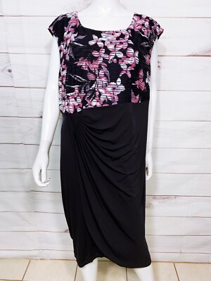 Connected Apparel Womens Dress Size 22W Navy Blue/Mauve Floral Sleeveless