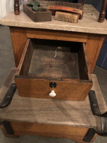 Antique Shoeshine Chair With Marble And Original Chair. Very Rare