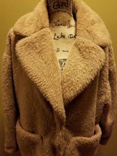 Pre-owned Bcbgeneration Faux Fur Teddy Bear Coat Camel Tan Notched Lapel Large