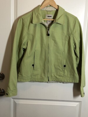 L.L. Bean Jacket Women's Medium Lime Green Denim Field Barn Chore Coat