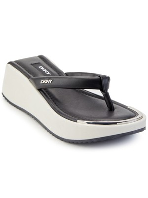 

Черные кожаные сандалии DKNY на танкетке Maeryn Toe на платформе 1 дюйм без шнуровки, Черный, K1150335