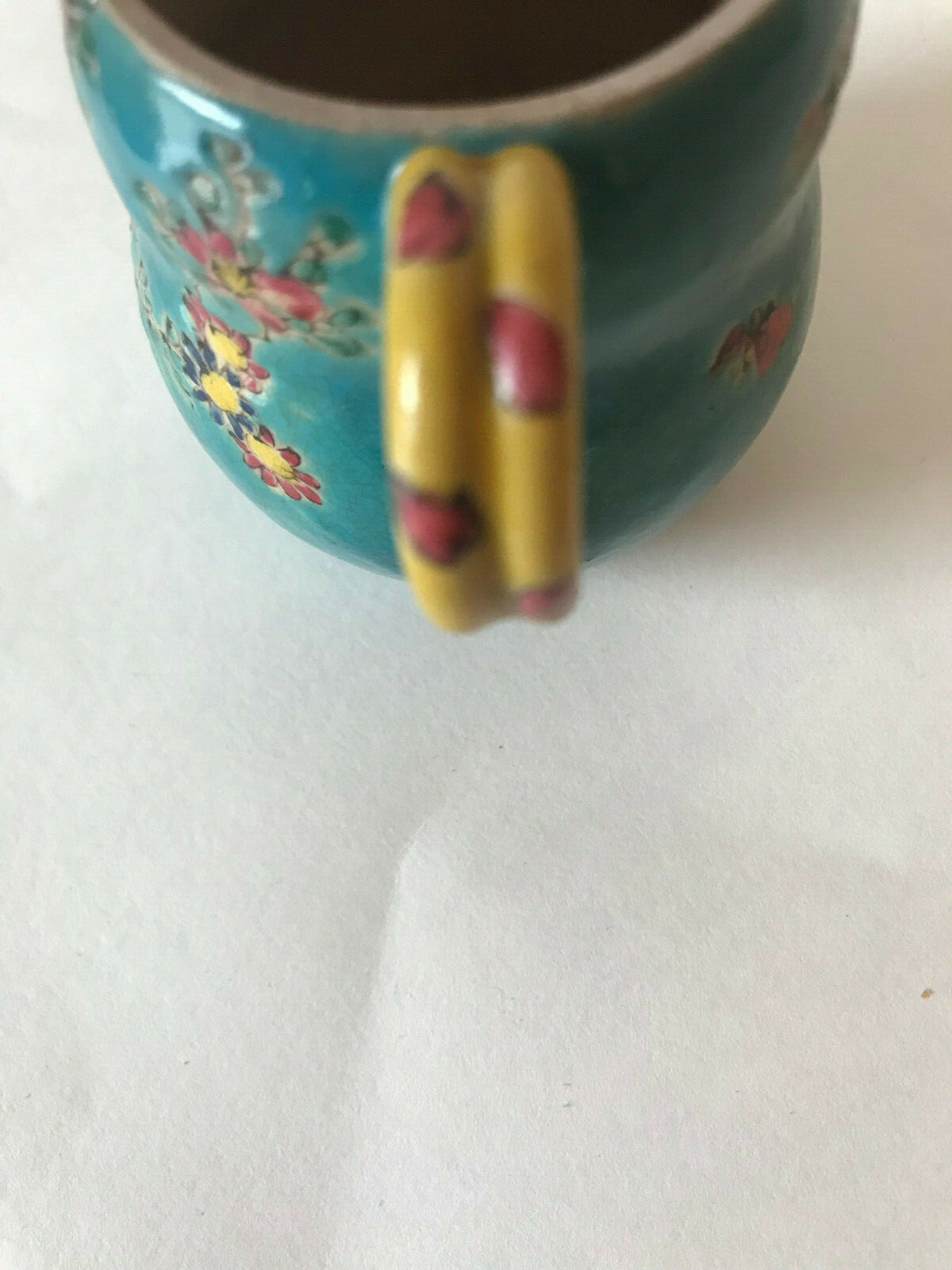 Vintage Kinkozan Japanese Satsuma Enameled Porcelain Cup Turquoise