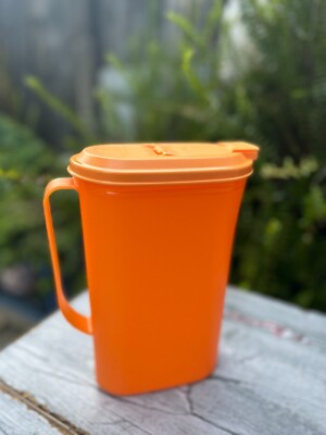 Tupperware Refrigerator Pitcher Slim Line 2 Quart Fits in Door Orange NEW