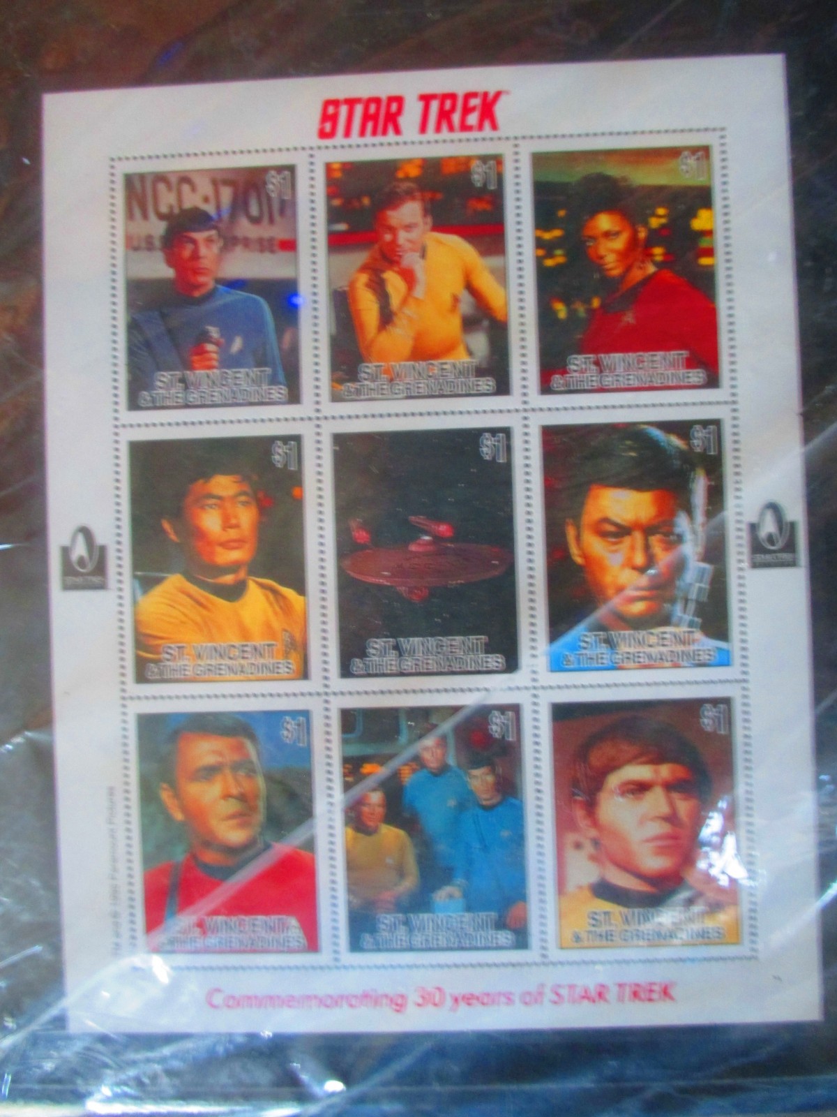 Star Trek Commemorative Plaque with Sheetlets of Stamps Official St. Vincent and