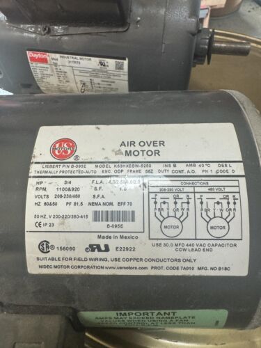 US Motors K63HXEBW-5250 3/4HP 208-230/460V 1 PH 920/1100 RPM