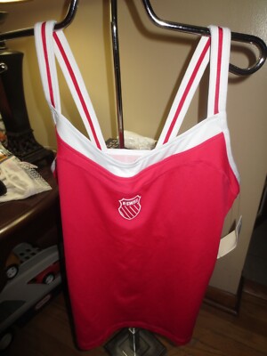 Women's K-Swiss K-Wick Dri Pink/White Trim Tankini Built in bra Swim Top? L NWT