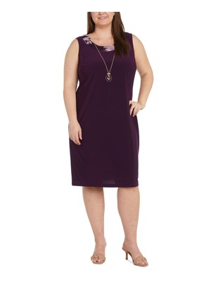 R&M RICHARDS WOMAN Womens Purple Contrast Pullover Dress Plus 18W