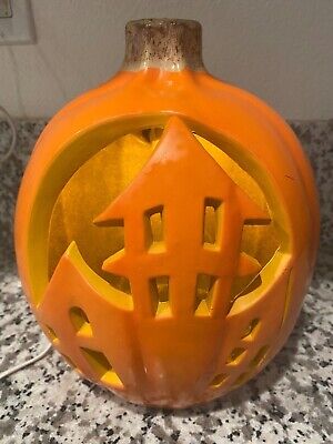 Halloween Pumpkin Jack-O-Lantern Haunted House Blow Mold Light Up Pumpkin Works!