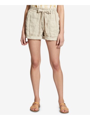 

SANCTUARY Женские Бежевые Шорты с Завязками Карманами и Манжетами Paperbag с поясом, Бежевый, H0146-WL001