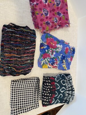 Lot Of 5 Multi Brand Women's Multicolor Multifunctional Scarves Boho Colorful