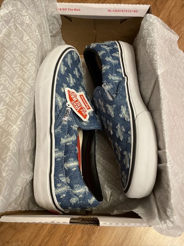 Supreme × Vans Slip-On Hole Punch Denim Vans Slip-On Supreme Hole Punch Denim Blue Men's