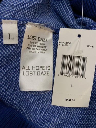 Pre-owned Lost Daze $950  Men Blue All Hope Is Lost Graphic Oversized Cashmere Sweater Sz L