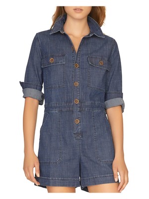 

SANCTUARY Женский темно-синий джинсовый комбинезон с воротником и короткими рукавами, Navy