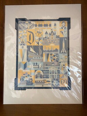 Rare 2015 Disneyland 60th Anniversary 1965-1974 Decades Matted Print Tyler Dumas