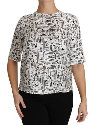 

Блузка DOLCE - GABBANA Белая шелковая с принтом «Музыкальные инструменты» IT36/US2/ 545 долларов США, Белый