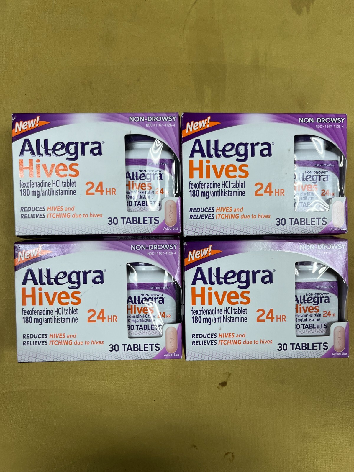 4 New Allegra Hives 180mg Antihistamine 24 HR - 30 Tablets Each Box Ex. 04/2025+