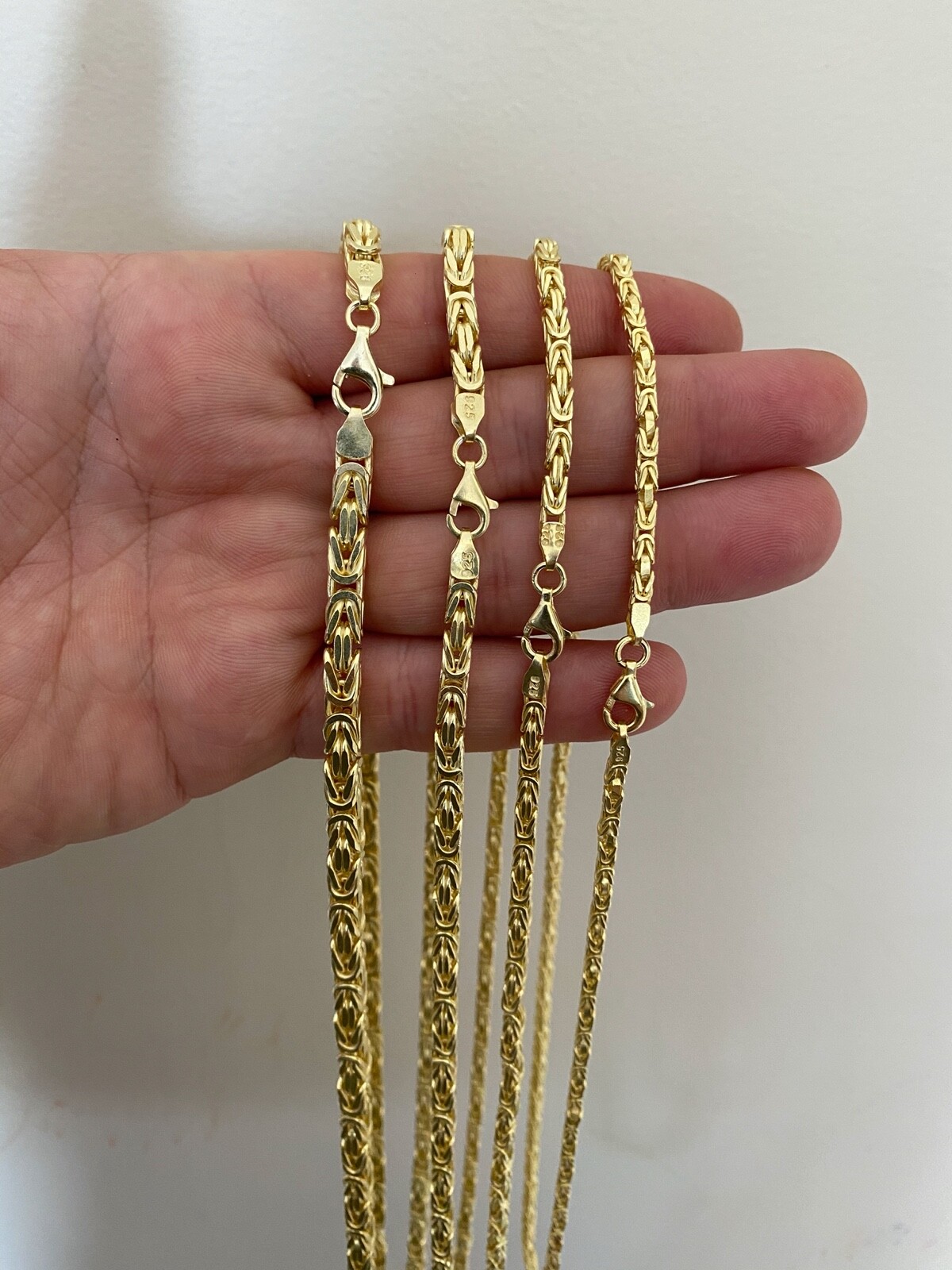 Pre-owned Silver 14k Gold Plated 925 Sterling  Byzantine Chain Mens Necklace 2.5-5mm 18-30"