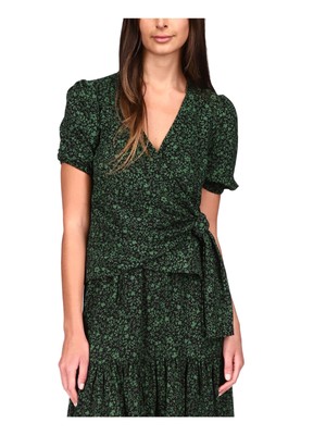 MICHAEL MICHAEL KORS Женский зеленый топ с коротким рукавом из искусственной кожи с запахом XS