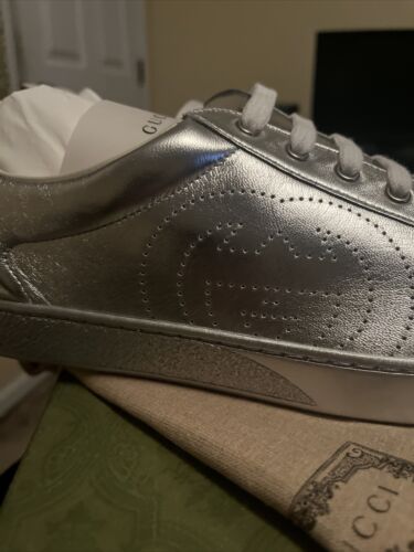 Pre-owned Gucci Ace Men's Low-top Silver Sneakers 13 Us ( 12+) 660266 68820 8106