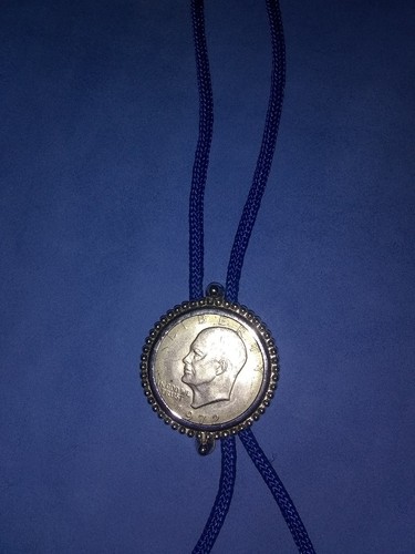 Mens Boli Tie United States Half Dollar 1972 Blue String Silver Ends
