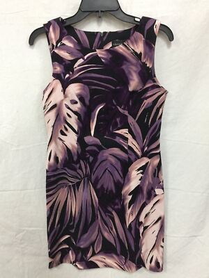 CONNECTED SHEATH DRESS PURPLE LEAVES PRINT 8P - NEW WITHOUT TAG 5706