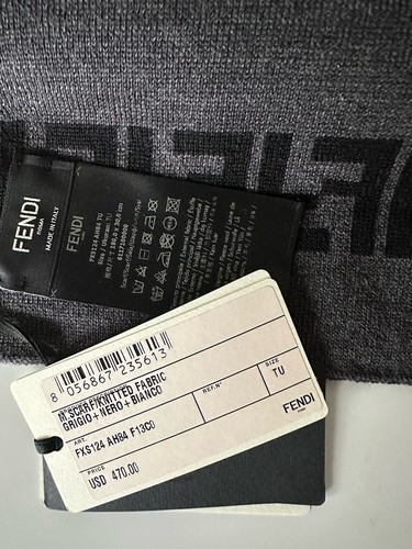 Pre-owned Fendi $470  Ff Logo Wool Black/grey Scarf 12w X 73.5l Fxs124 Italy In Gray