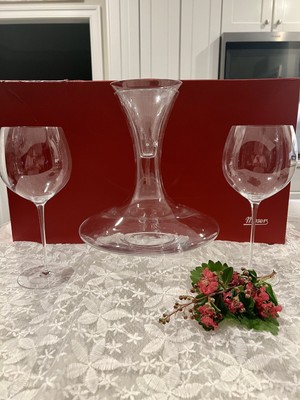 MOSER Dionys Red Wine Decanter Set W Funnel 2 Wine Glasses ($550) Czech Crystal
