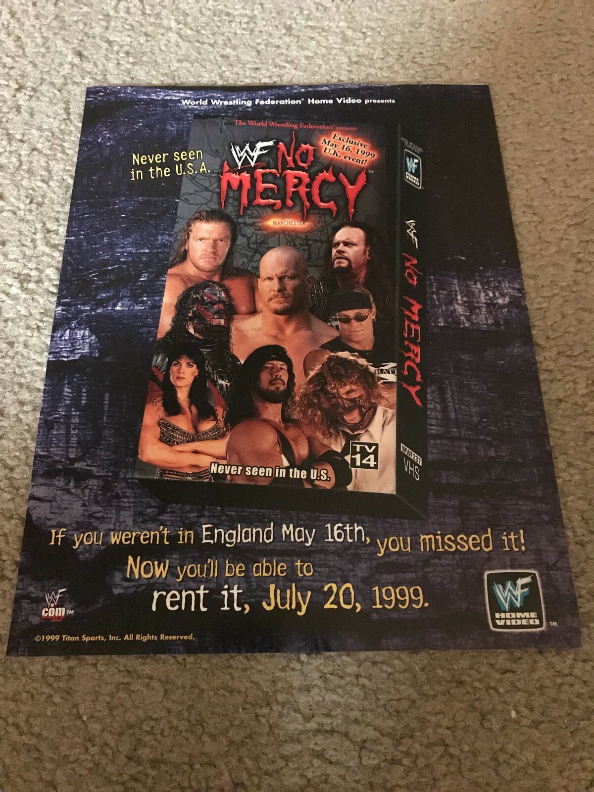 1999 WWF NO MERCY VHS Video Poster Print Ad MANKIND