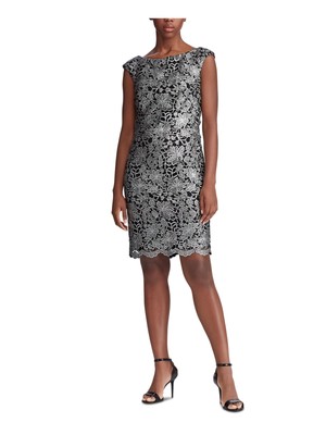 

LAUREN RALPH LAUREN Женское черное короткое вечернее платье-футляр с коротким рукавом, Черный