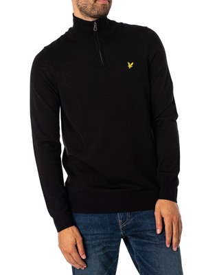 

Мужская трикотажная рубашка мериносового цвета с молнией на четверть Lyle - Scott, черная, Черный
