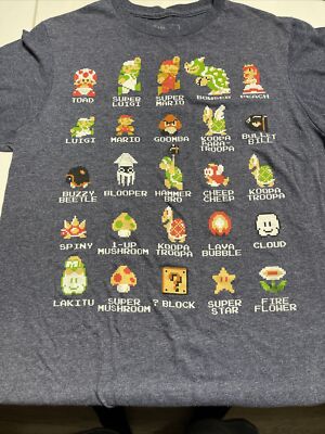 Super Mario Bros 8 Bit Pixilated Mario Tee Shirt Mens Size Small Blue 2019