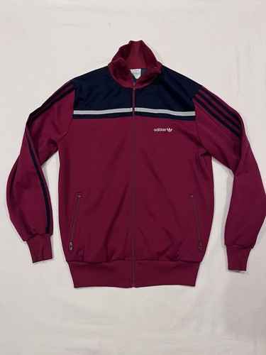 Vintage Adidas Track Suit Jacket Logo Burgundy Full Zip 80s