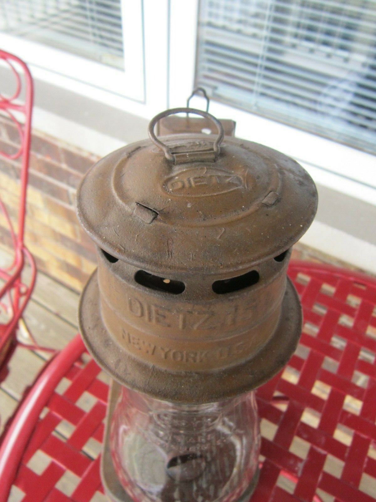 Rare Antique DIETZ 15 NEW YORK Side Lamp Wall Lantern & FITALL Glass Globe Vtg