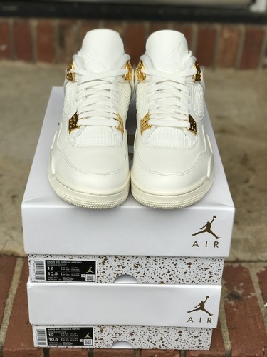 Pre-owned Jordan Size 12w / 10.5 M - Air  4 Retro Metallic Gold W In White