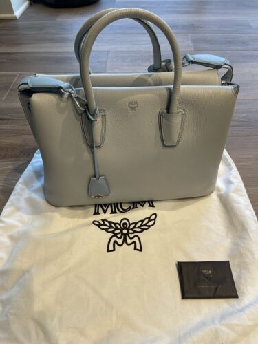 MCM Milla Medium Tote Bag Top Handle Light Blue Leather MCM Milla Medium Tote Bag Top Handle Light Blue Leather
