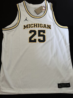 Nike Jordan Michigan Wolverine White #25 Basketball Jersey Size Multi CD3152-101
