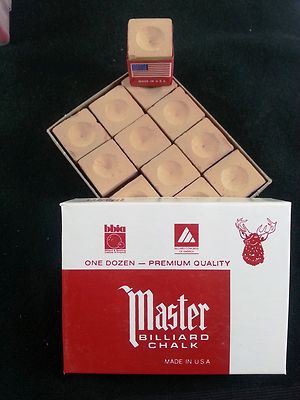 1 BOX ( 12 PIECES ) NEW GOLD MASTER CHALK PACK  - POOL & BILLIARD CUE CHALK 