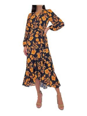 

SAM EDELMAN Женское черное платье макси с запахом и длинными рукавами на подкладке в стиле хай-лоу, Черный