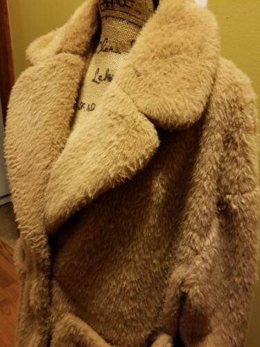 Pre-owned Bcbgeneration Faux Fur Teddy Bear Coat Camel Tan Notched Lapel Large