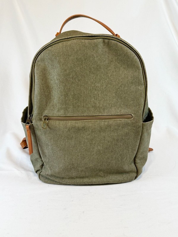 Universal Thread Canvas Backpack Green Brown Leather Trim Preppy Old Money Ivy