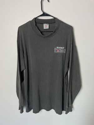 Vintage Microsoft Exchange Men's L Faded Black 90s Long Sleeve Shirt Windows