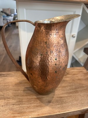 Vintage Solid Hammered Copper Large Pouring Pitcher