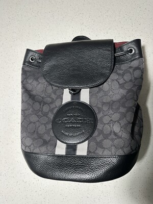 Coach CE601 Dempsey Drawstring Backpack Smoke Signature Black Leather