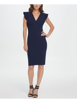 

Женское темно-синее вечернее платье-футляр DKNY с короткими рукавами и V-образным вырезом выше колена, Navy