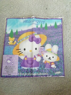 Sanrio Hello Kitty Mini Towel Handkerchief Kitty Bunny Lavender 2001 Japan RARE
