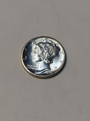 1943 D MERCURY DIME GEM BU/MS. FULL BANDS, MINT SWIRL, PRACTICALLY PERFECT